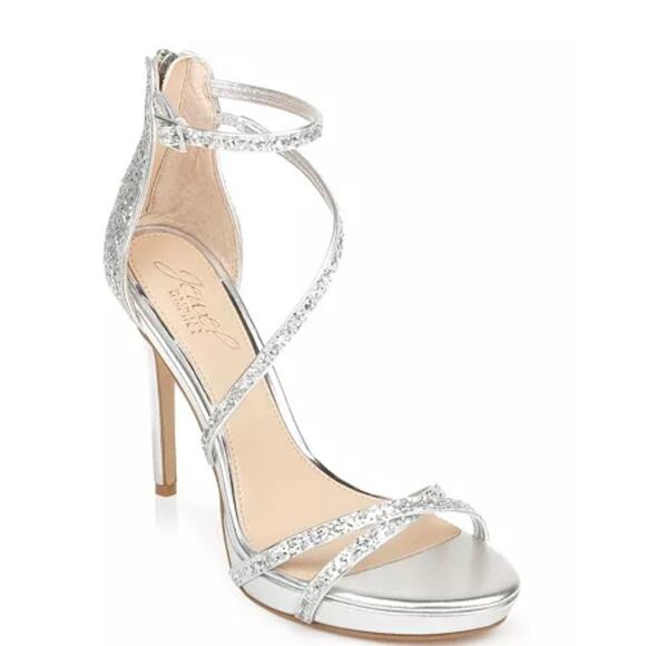 Jewel Badgley Mischka Women's Jolene Evening Sandals Silver Glitter Size 8.5 - Picture 1 of 12